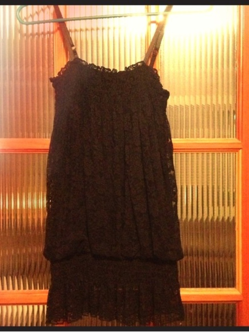 Women's Black Lace Camisole Tank with Ruffle Hem
